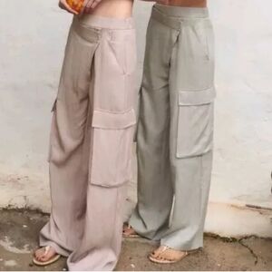 Zara Full Length Cargo Pants Grey Women's Size Large NWT